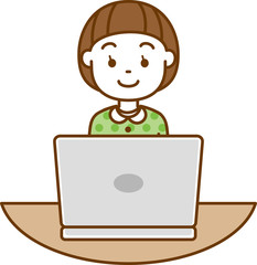 ノートパソコンを開いて見ている女の子のイメージイラスト