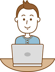 ノートパソコンを開いて見ている男性のイメージイラスト