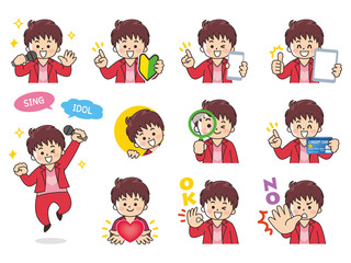 男性アイドルバリエーション　初心者マーク　スマートフォン　タブレット　虫眼鏡　クレジットカード　ハート　OK　NO