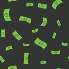 Dollar bills flying, illustrated money seamless pattern. Money rain.