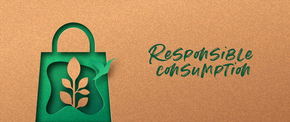 Responsible consumption green 3d papercut banner