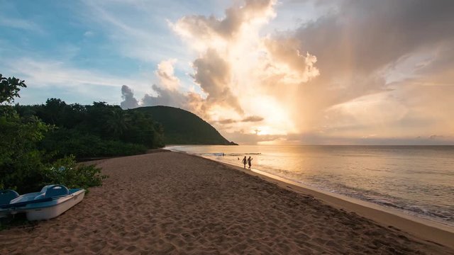 Sunset over a sandy beach in Guadeloupe