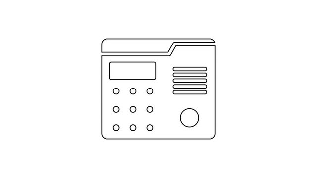 Black line House intercom system icon isolated on white background. 4K Video motion graphic animation