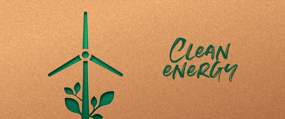 Renewable energy cutout banner of green wind mill