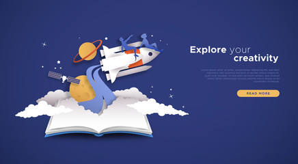 Explore creativity papercut landing page template
