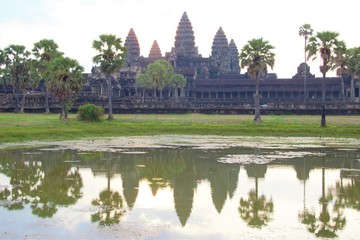 Fototapeta na wymiar Angkor wat at sunrise with reflection and sky at siem reap Cambodia