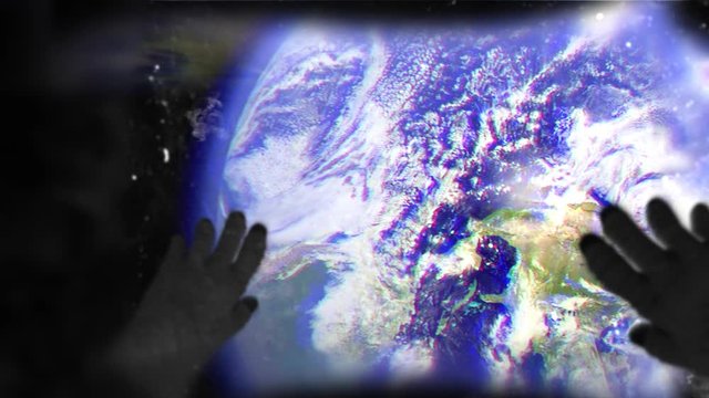 Astronaut helmet POV with hands View of Earth through an astronaut's helmet. Point of view shot of the earth through the visor of an astronaut floating in space. Stunning 4K animation.