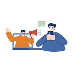 Men with smartphone and laptop vector design