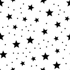 Stars and dots seamless pattern. Sky background texture with circle and star icons.