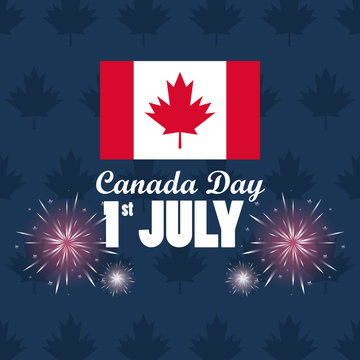 First July Canada Day Celebration Poster With Flag And Fireworks