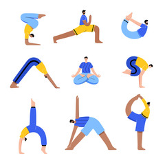 Fototapeta premium Yoga flat vector illustration. Healthy lifestyle
