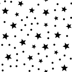 Stars and dots seamless pattern. Sky background texture with circle and star icons.