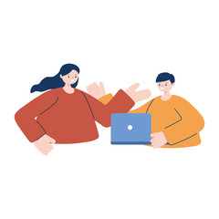 Woman and man with laptop vector design