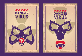 warning danger virus poster with masks