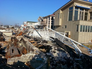 Hurricane devastation of homes and buildings after Hurricane Sandy a natural disaster which left communities in rubble and ruin