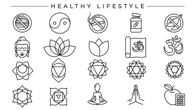 Healthy Lifestyle concept line style icons set.