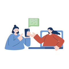 Women with smartphone and laptop vector design