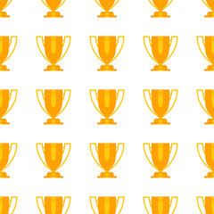 Golden trophy cup seamless pattern.