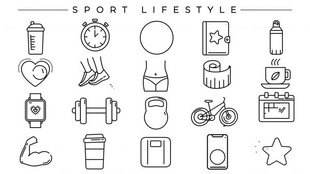 Sport Lifestyle concept line style icons set.