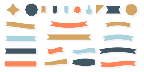 Craft ribbon flat set. Decorative vintage paper banner. Empty simple ribbons template different shape. Blank retro flag, tape for text, price tag, sale label. Isolated on white vector illustration