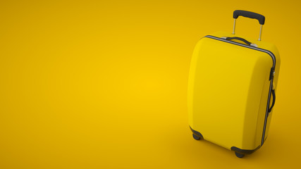 Yellow travel bag isolated on bright background. Copy Space. 3d rendering