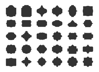 Black labels retro vintage silhouette set. Blank sale price tag. Different shape empty glyph template for card, text banner, wedding invitation, menu. Elegance sticker, isolated Vector illustration