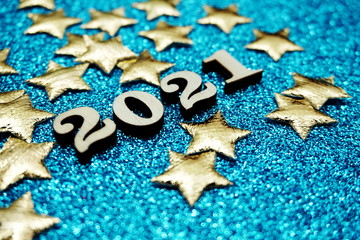Happy New year 2021 with space copy on blue glitter background