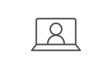 Video conference icon. Teleconference with people on computer screen. Home office in quarantine. Digital talk. Internet teaching media communication.