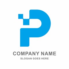 Monogram Letter P Square Pixel Business Company Stock Vector Logo Design Template	