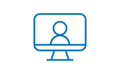 Video conference icon. Teleconference with people on computer screen. Home office in quarantine. Digital talk. Internet teaching media communication.