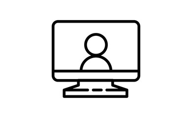 Video conference icon. Teleconference with people on computer screen. Home office in quarantine. Digital talk. Internet teaching media communication.