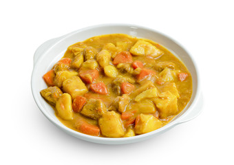 pork curry with plate isolated on white background ,include clipping path