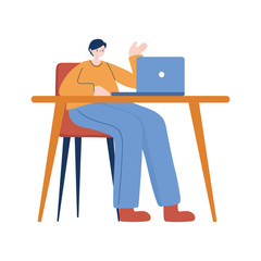 Man with laptop on desk vector design