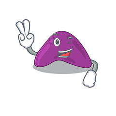 Happy adrenal cartoon design concept show two fingers