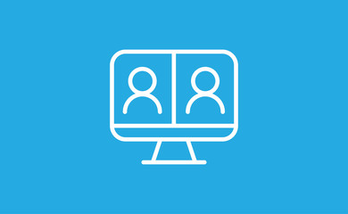 Video conference icon. Teleconference with people on computer screen. Home office in quarantine. Digital talk. Internet teaching media communication.