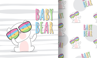 Flat cute animal baby bear cartoon seamless pattern for kids