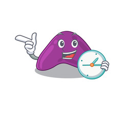 mascot design style of adrenal standing with holding a clock