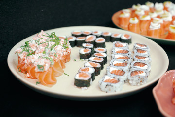 sushi with chopsticks