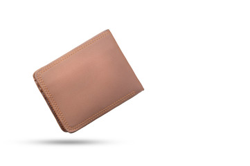 Brown leather wallet isolated on white background. Financial concept.
