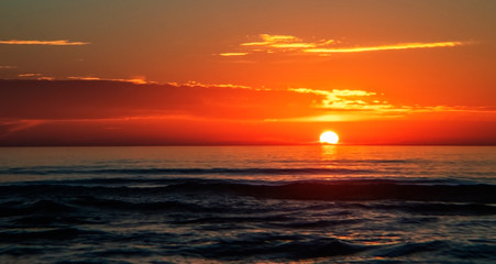 sunset over the sea, ocean, sun, sky, water, beach, clouds, evening, horizon, summer