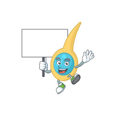 Cute clostridium tetani mascot design smiley with rise up a board