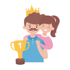 Father with daughter and trophy on fathers day vector design
