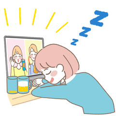 オンライン飲み会で寝てしまう女性　A woman who sleeps at an online drinking party..