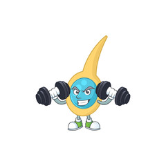 Caricature picture of clostridium tetani exercising with barbells on gym