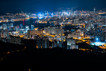 cityscape photos of Hong Kong city at night, Economic concepts, tourism, and international connections in the modern global
