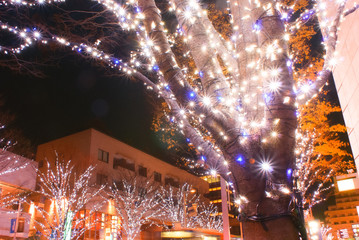 クリスマスのイルミネーションと夜景のイメージ