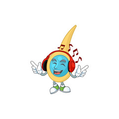 Cartoon drawing design of clostridium tetani listening to the music with headset