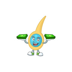 A cheerful clostridium tetani cartoon mascot design having some money on hands