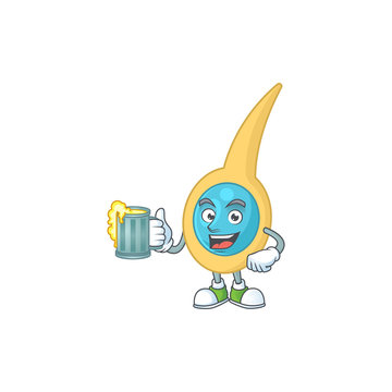 A cheerful clostridium tetani cartoon mascot style toast with a glass of beer