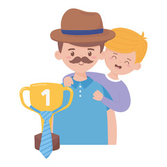 Father with son and trophy on fathers day vector design